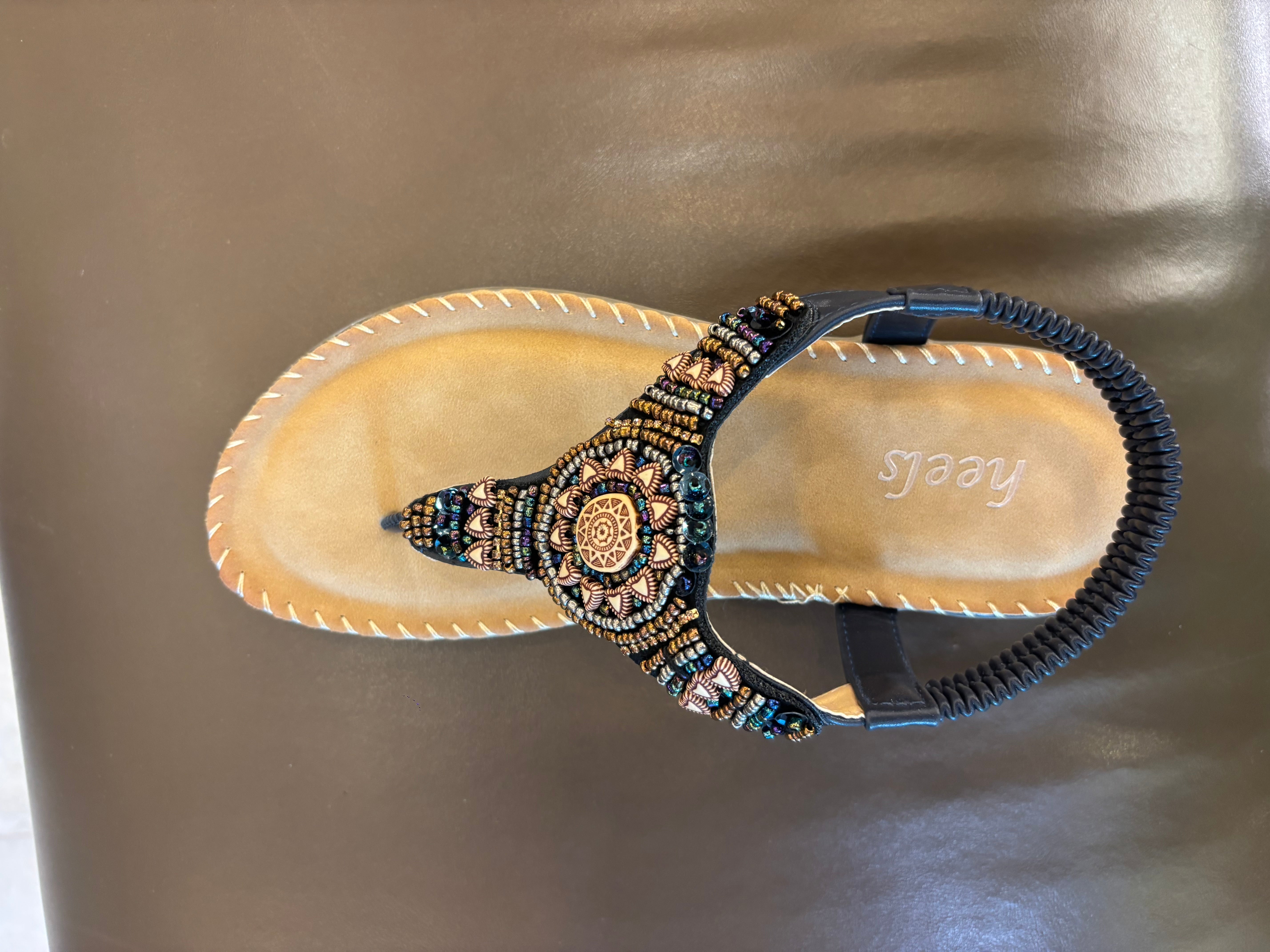 Crimson Embellished Comfort Back Elastic Sandals