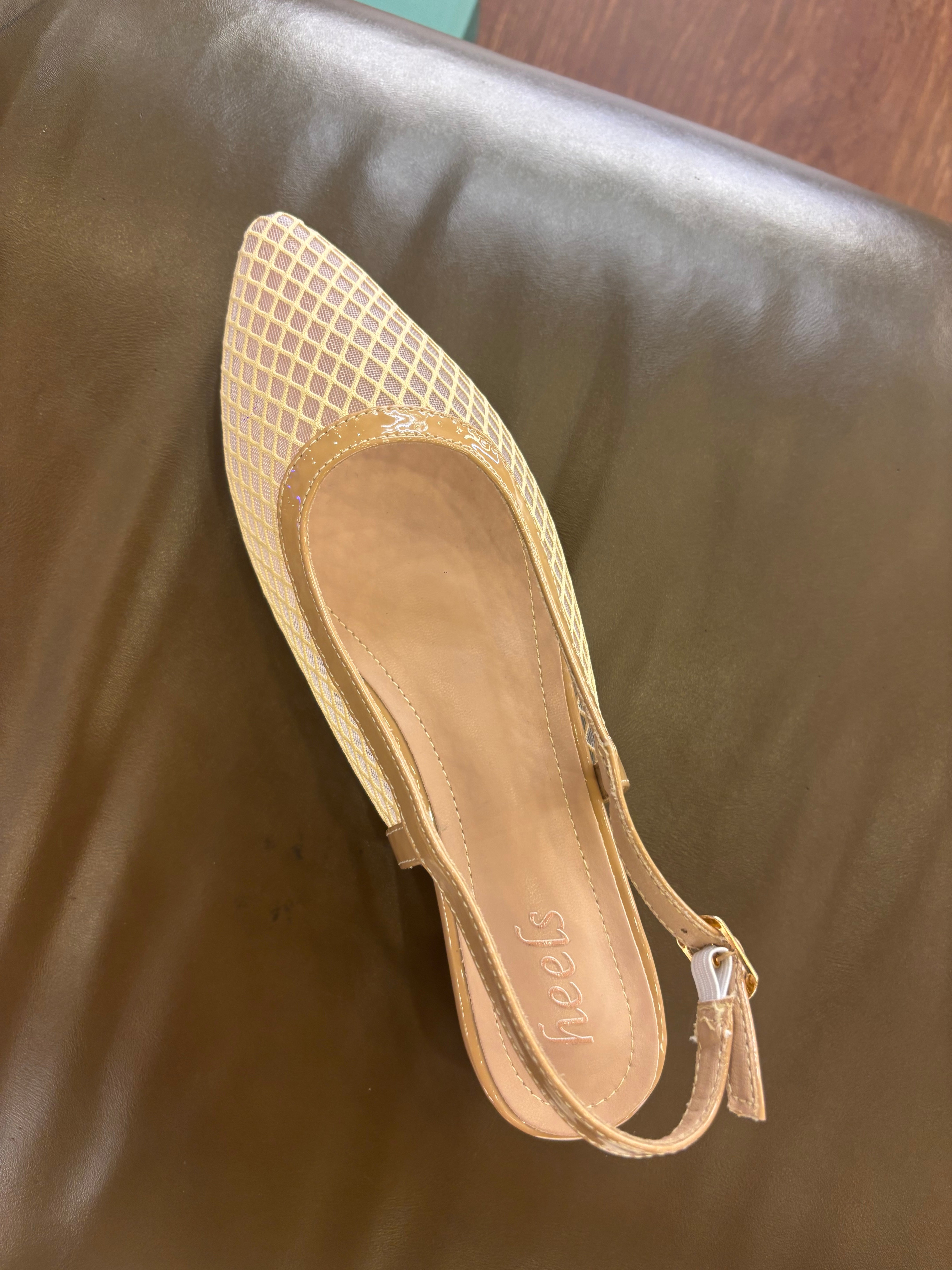 Medusa Mesh Sling Back Mid Block Heel Ballerinas - The Heels India