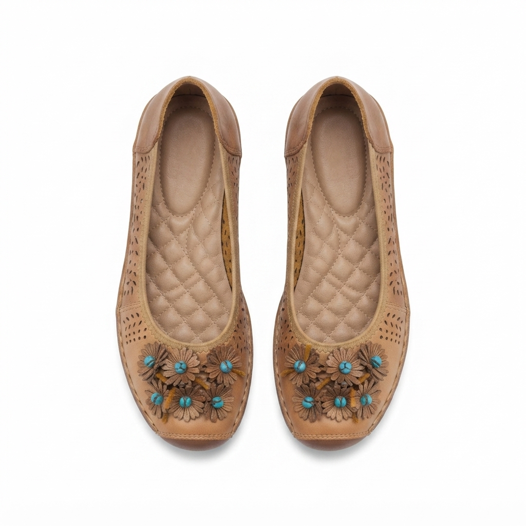 Flora 6.0 Premium Leather Cushioned Wedge Ballerinas