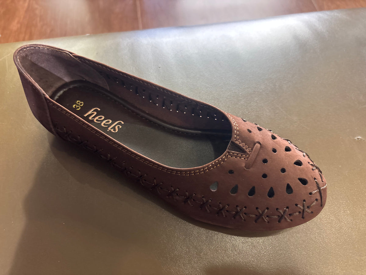 Lynda Nubuk Perforated Leather Ballerinas in Brown - The Heels India