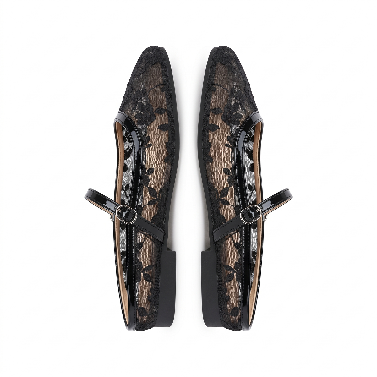 Carla 2.0 Mesh Hand Embroidered Mary Jane Ballerinas in Black - The Heels India