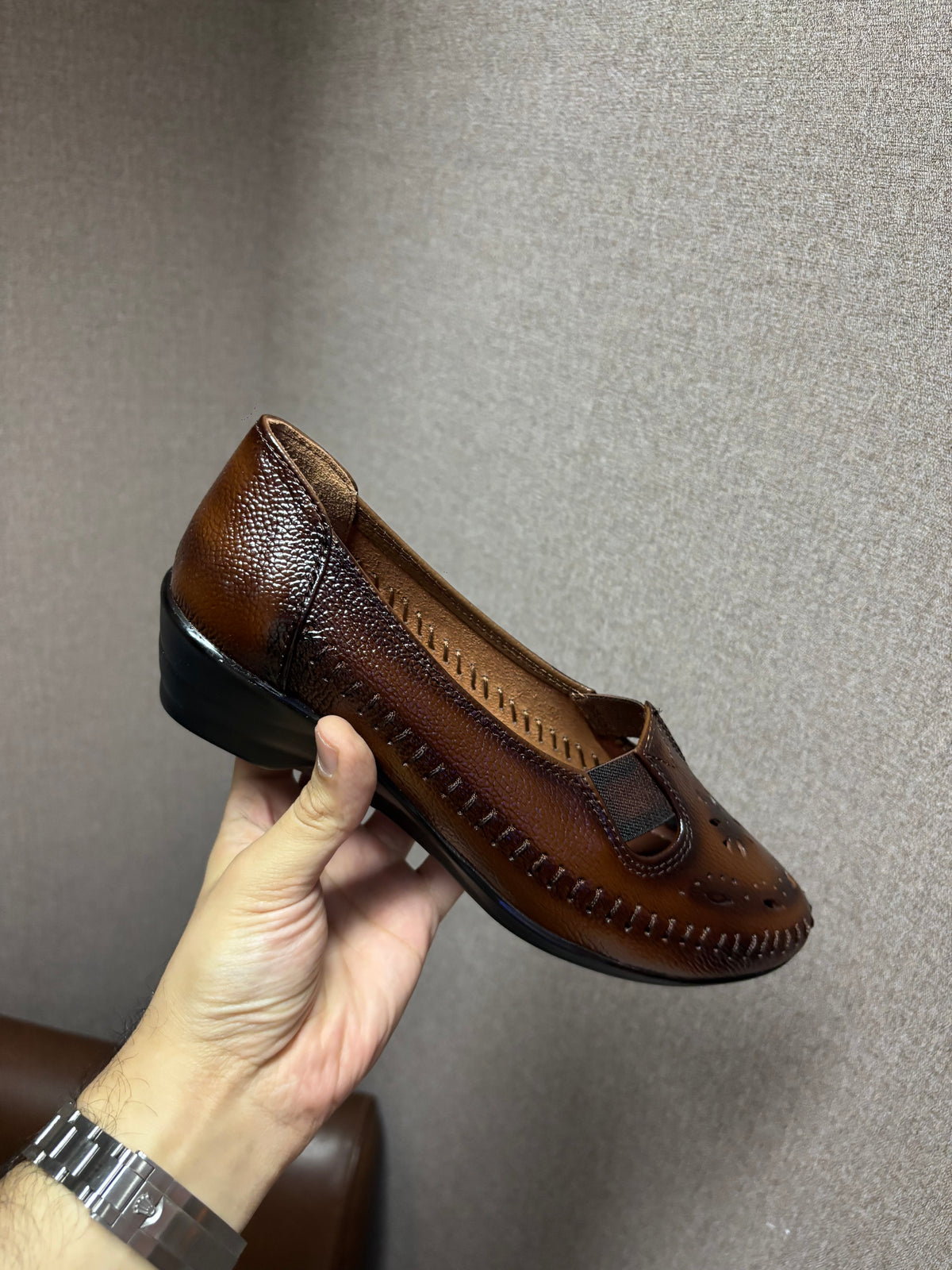 Ines Perforated Leather Wedge Ballerinas