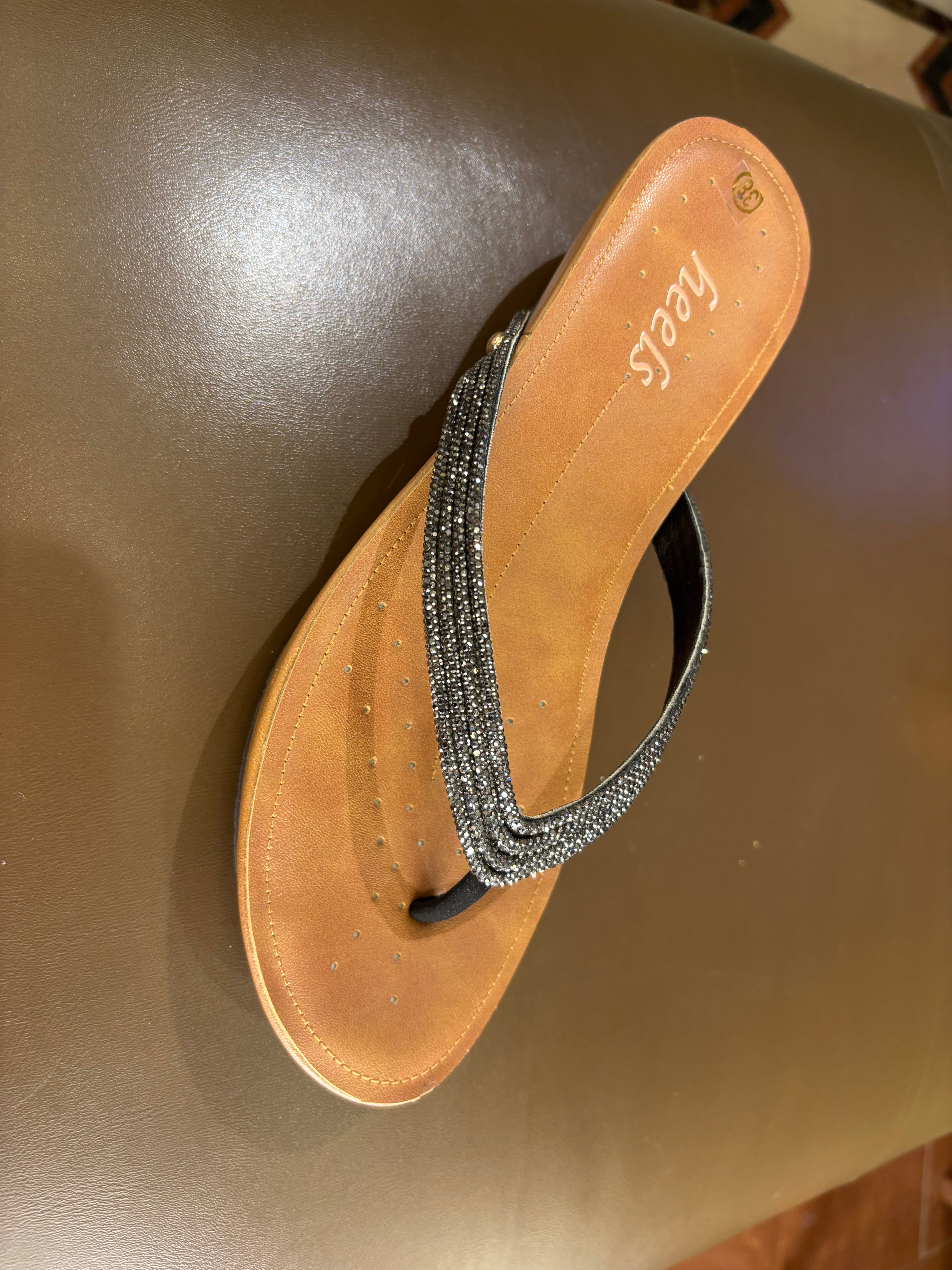 Mila Cushioned Bling V Strap Wedge Slippers