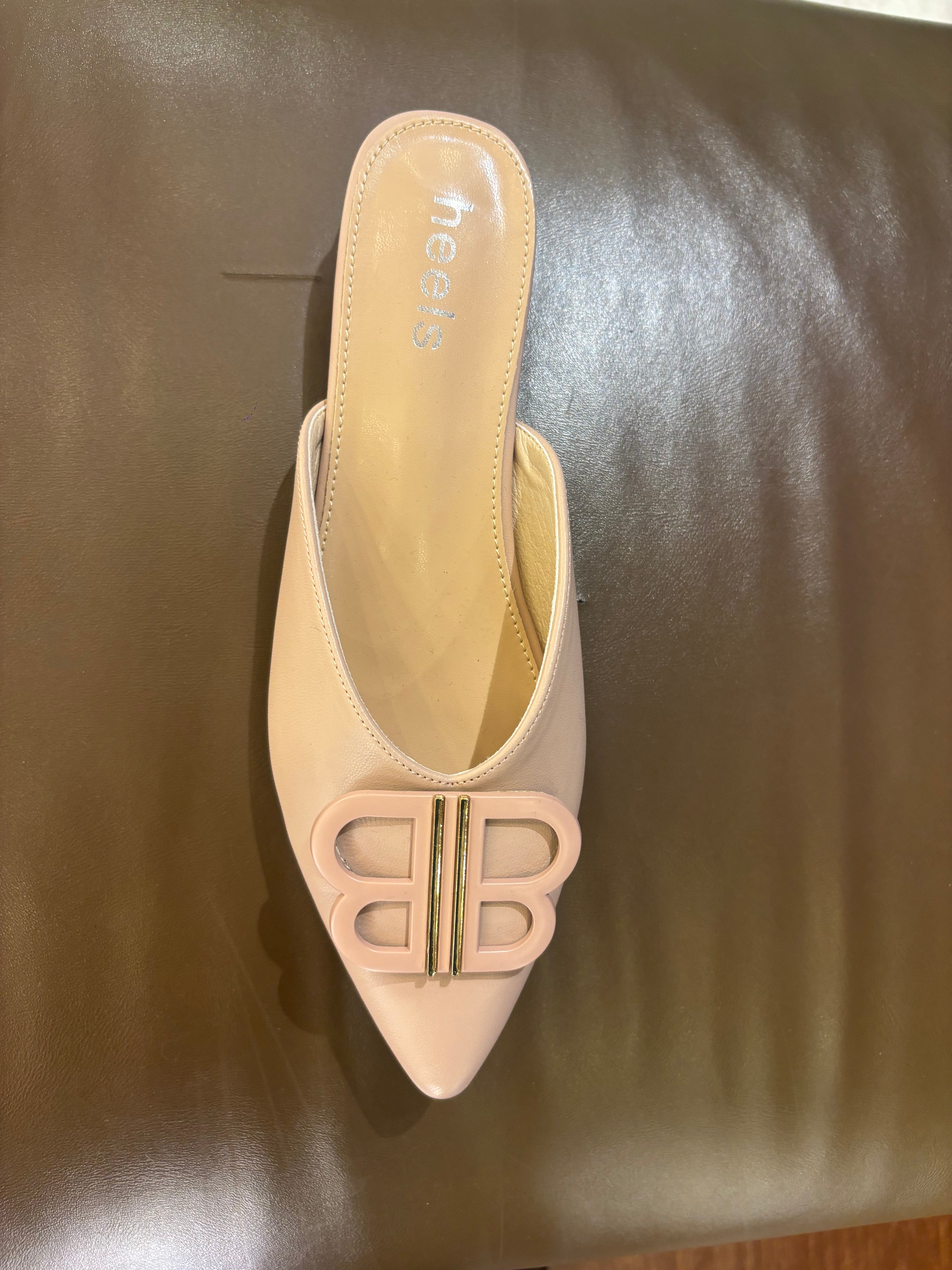 Linda Mid Heel Cushioned Back Open Pointed Mules