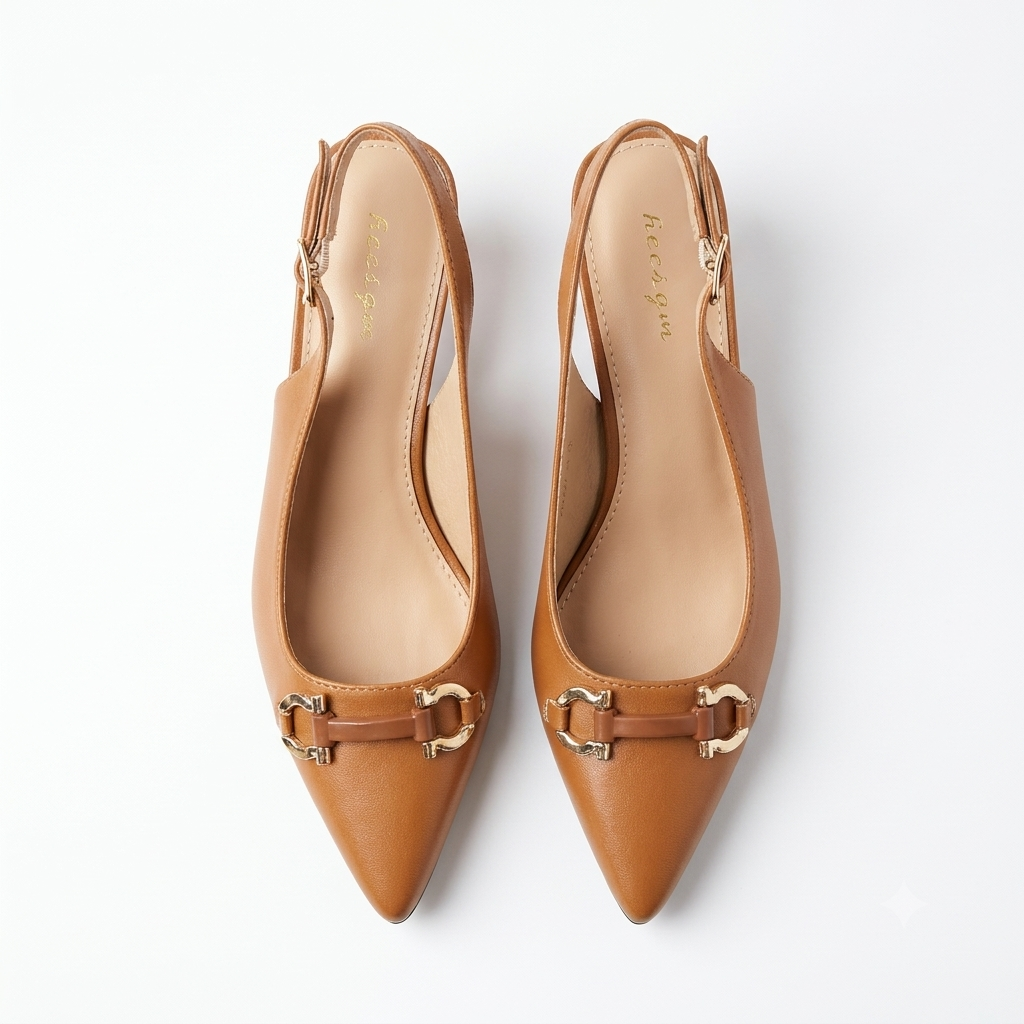 Brie Mini Premium Slingback Kitten Heels in Camel - The Heels India