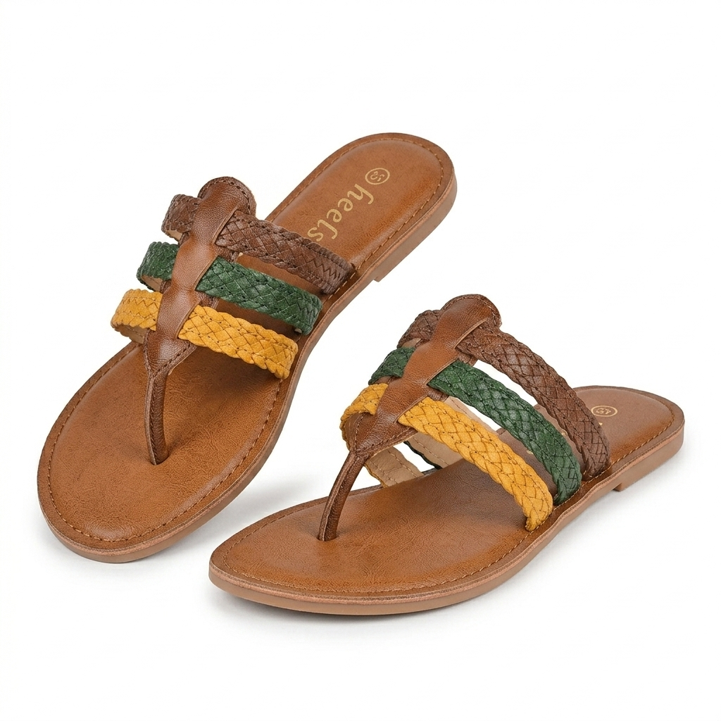 Kylie Beige Woven Slippers - Strap Detail