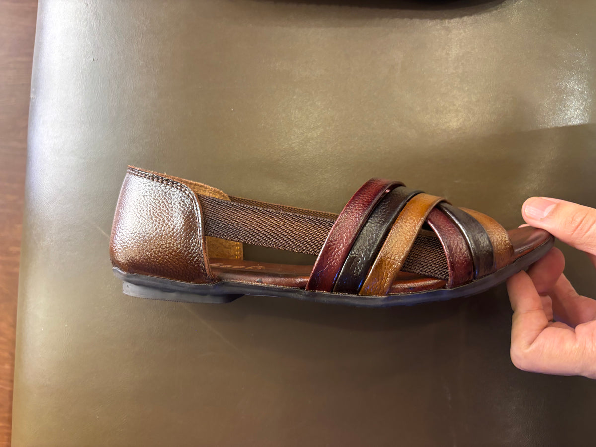 Georgia Rainbow Leather Crisscross Sandals in Rust - The Heels India