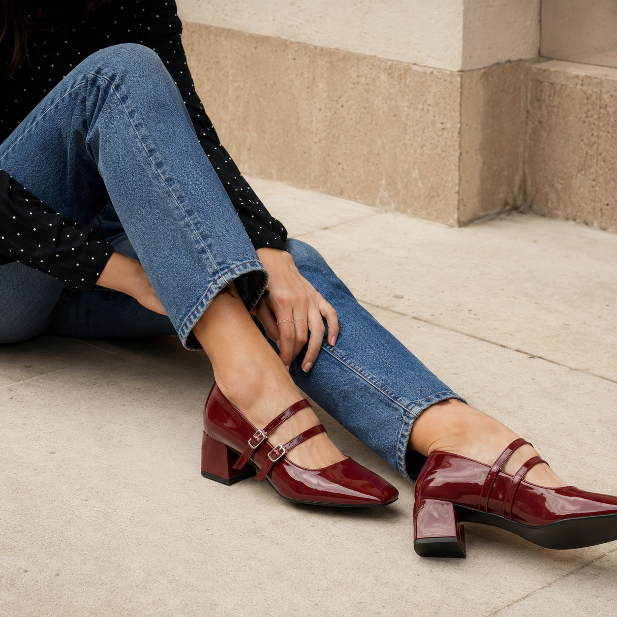 Beryl Patent Block Heel Mary Jane Strap Shoe - The Heels India