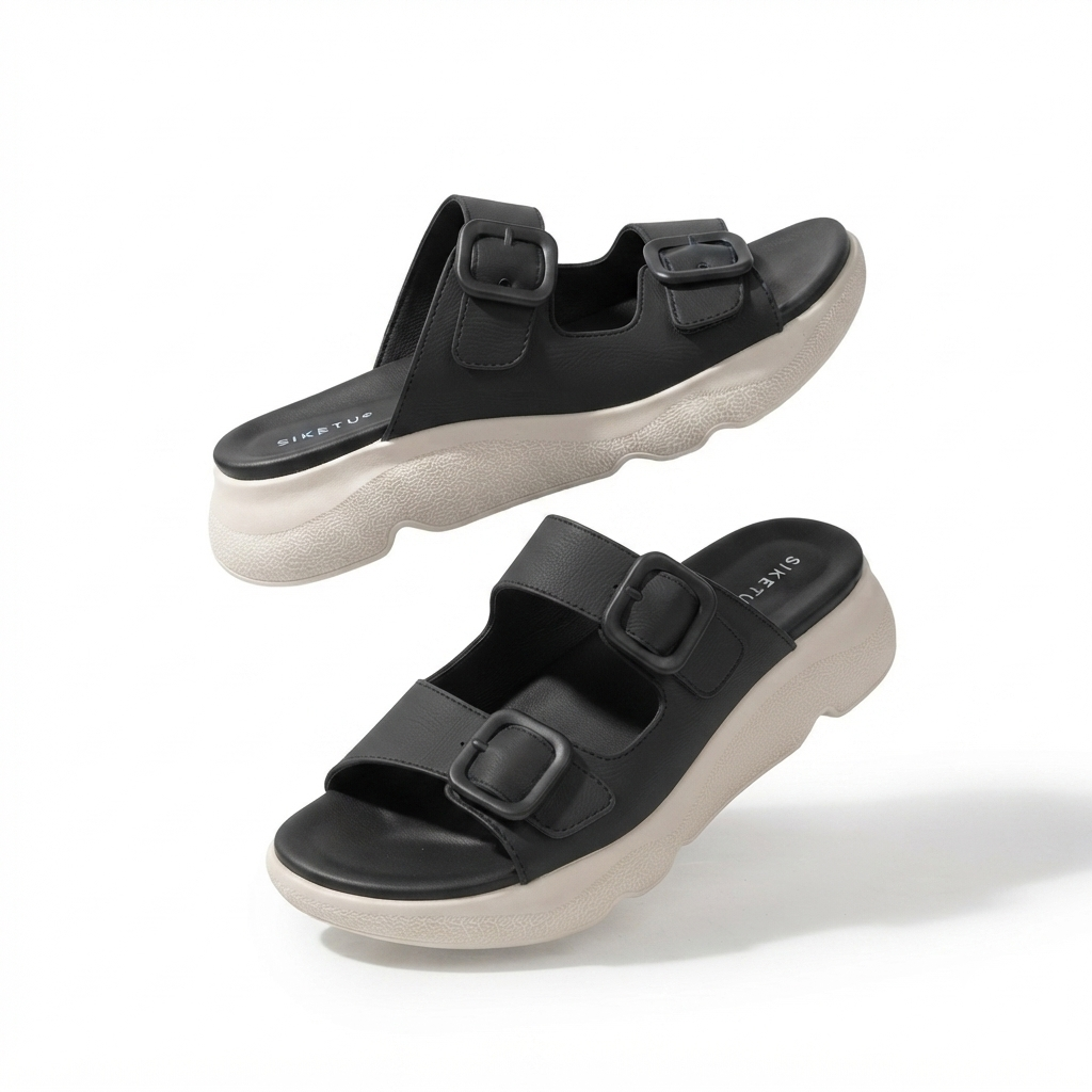 Suzy Lite Comfort Chunky Summer Slippers in Black - The Heels India
