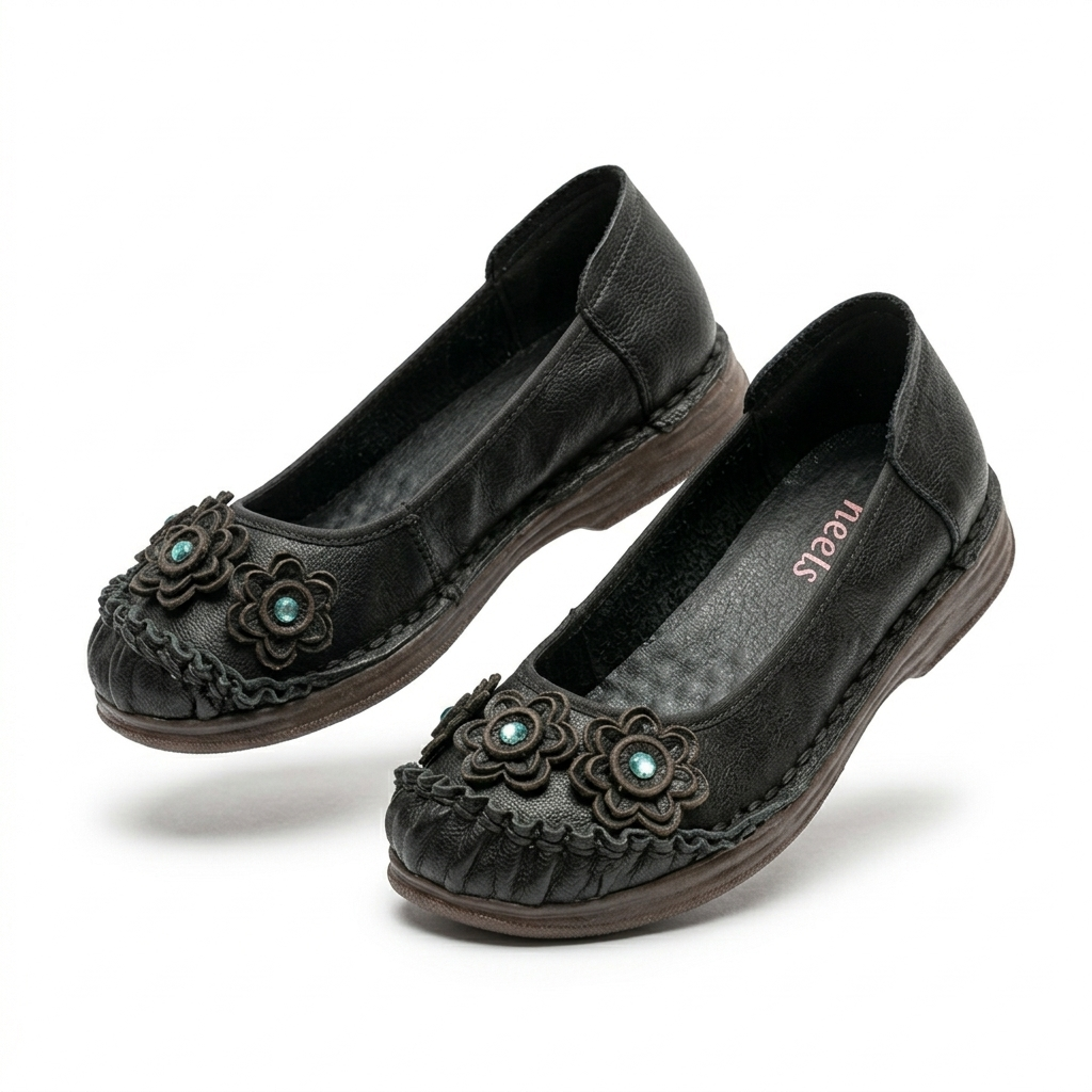 Renessa Premium Leather Comfort Flower Ballerinas