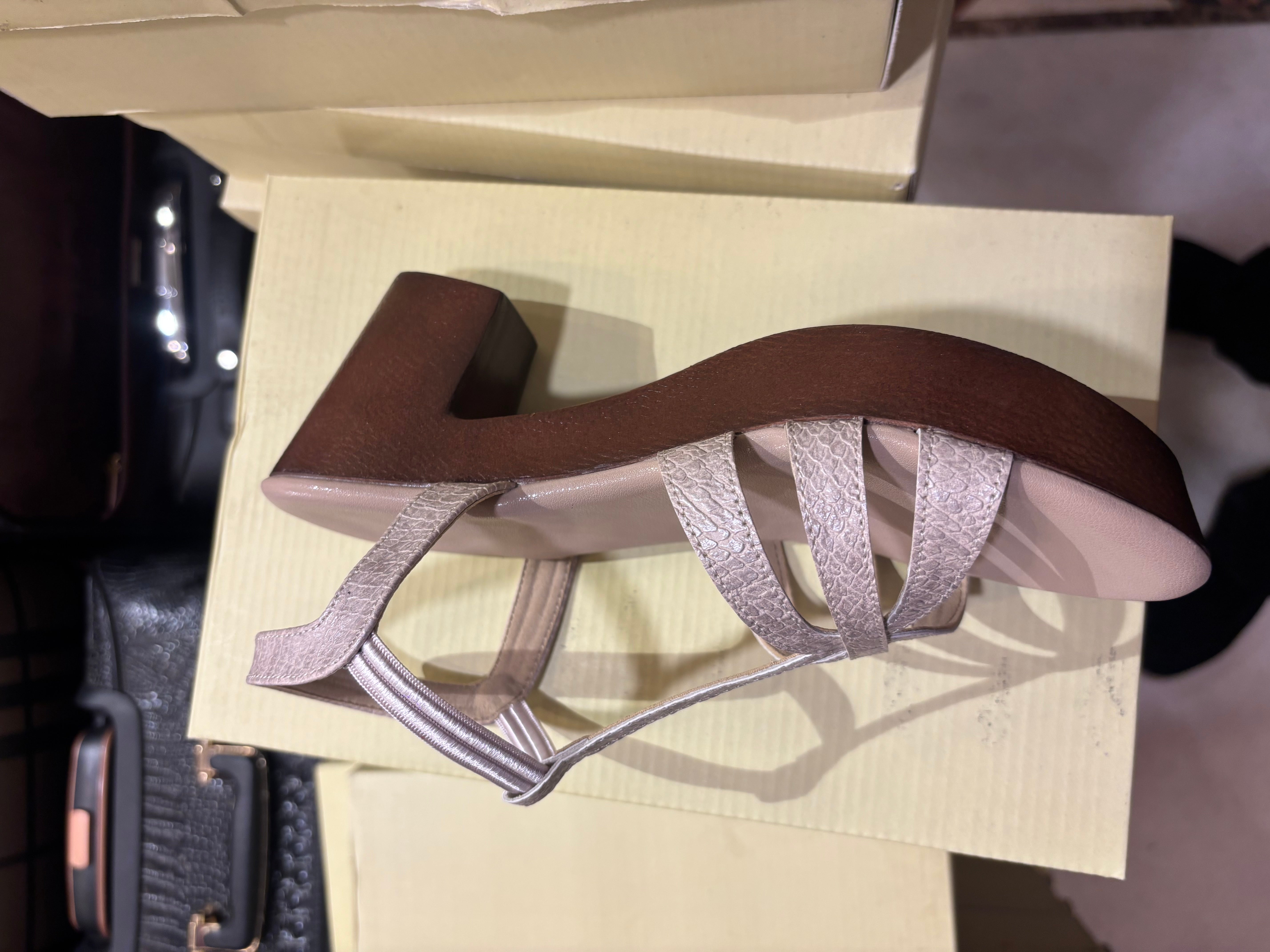 Snake Texture T-Strap Platform Block Heel Sandal – Beige