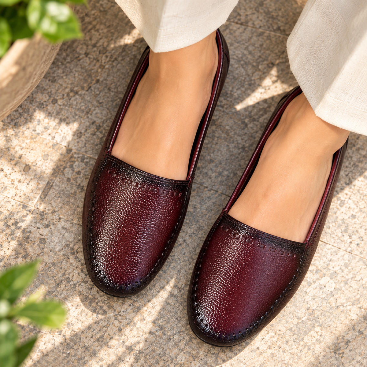 Lizzy 3.0 Leather Classic Ballerinas in Maroon - The Heels India