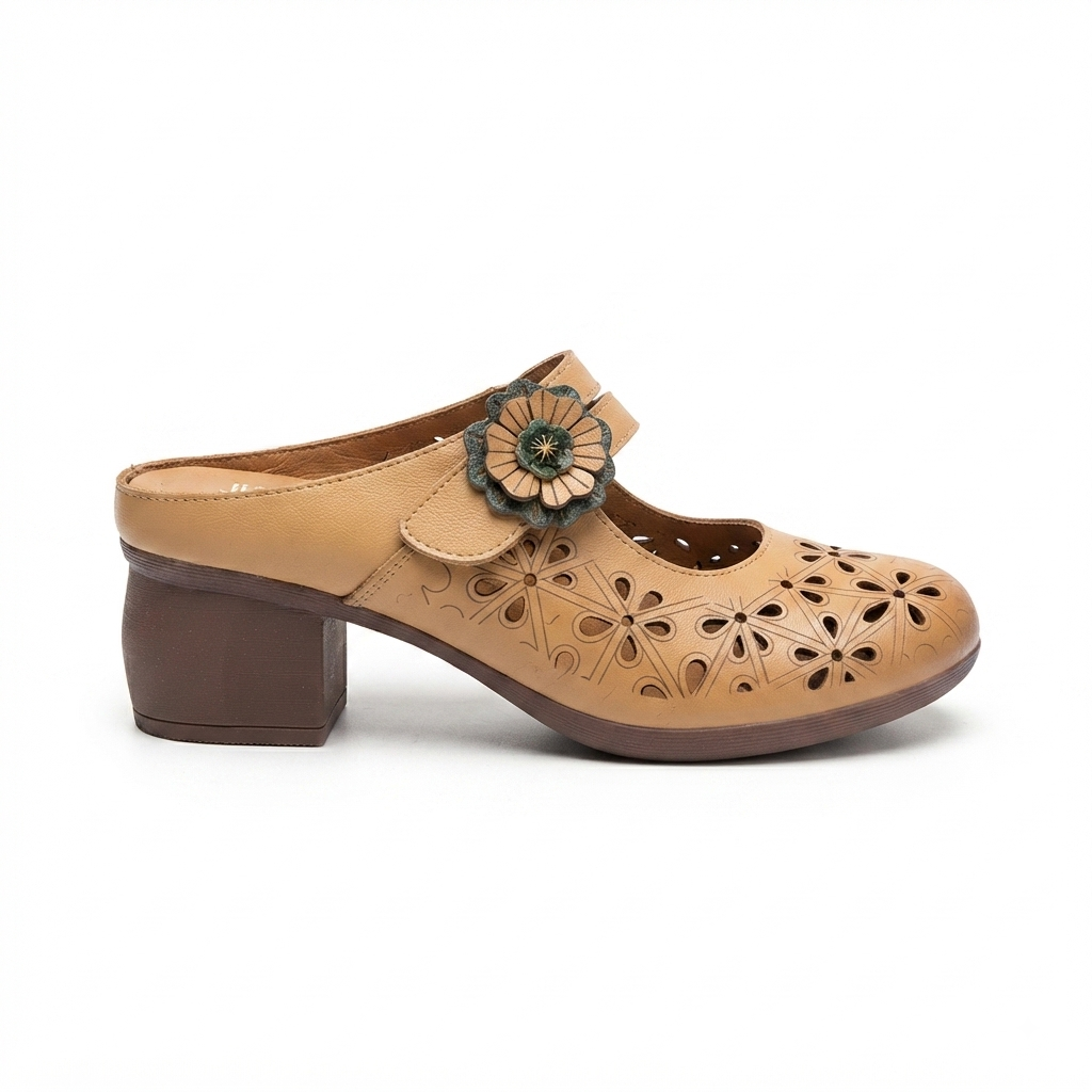 Marcia Premium Leather Perforated Slip On Mules