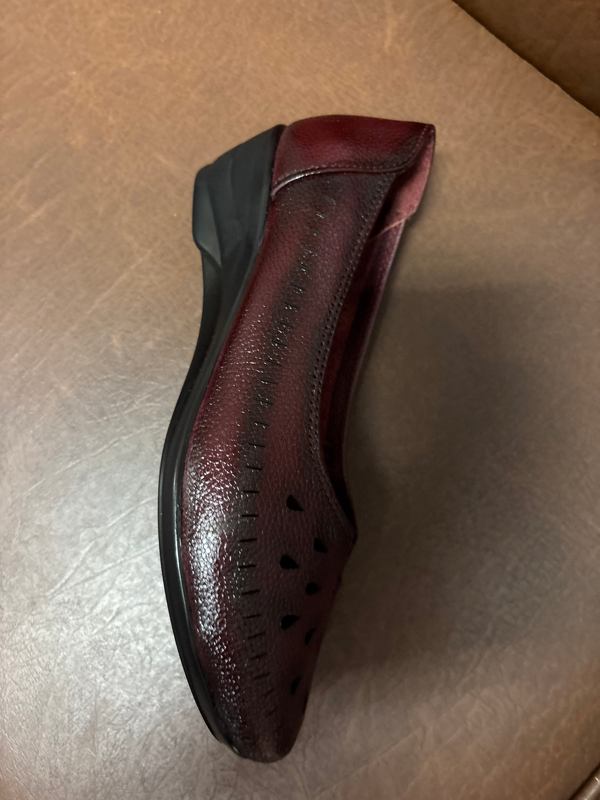 Lynda Perforated Leather Wedge Ballerinas