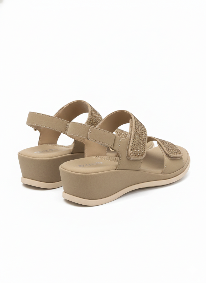 Merali Cushioned Velcro Double Strap Wedge Heel Sandals - The Heels India