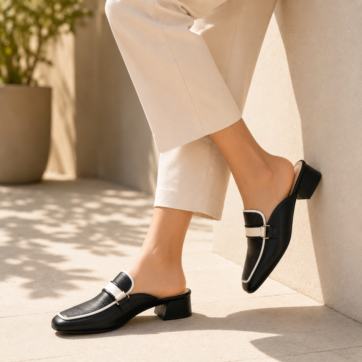 Antoine Premium Back Open Block Heel Mules