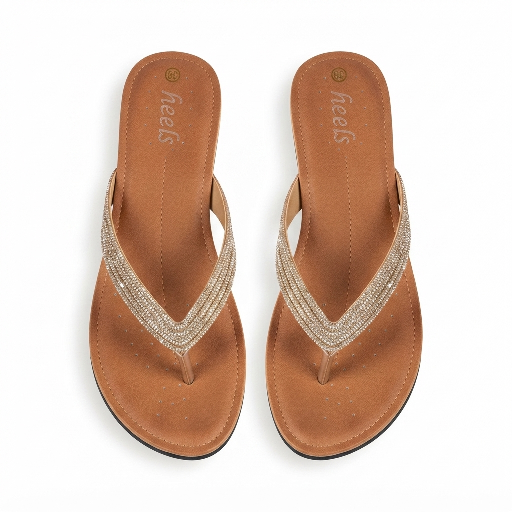 Mila Cushioned Bling V Strap Wedge Slippers
