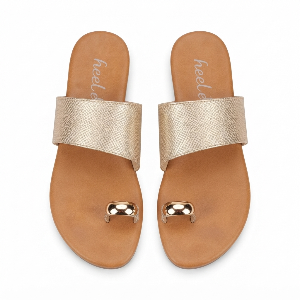 Nova 3.0 Buckled Cushioned Thumb Sliders in Gold - The Heels India