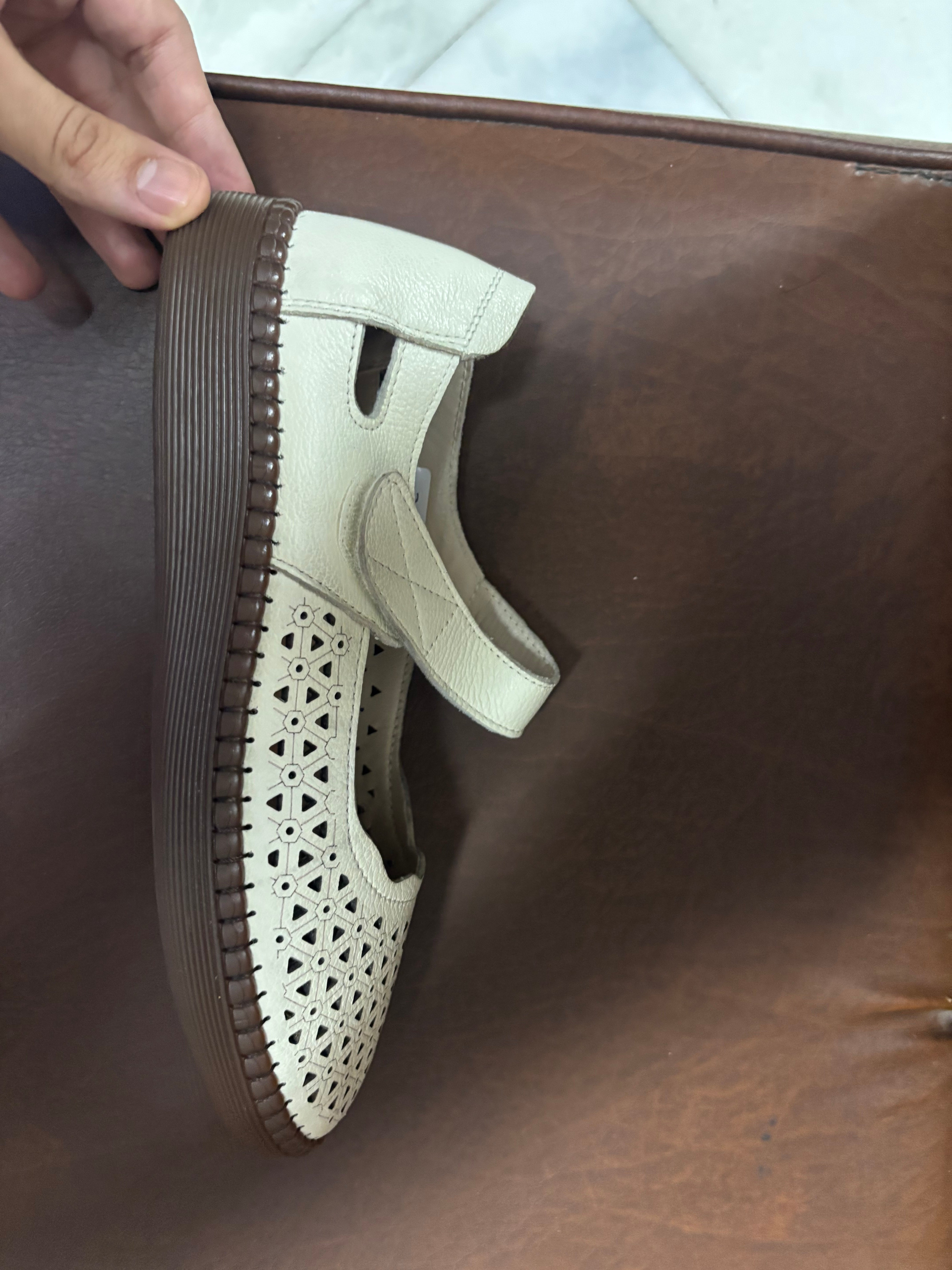Melissa Leather Velcro Strap Perforated Cushioned Loafers