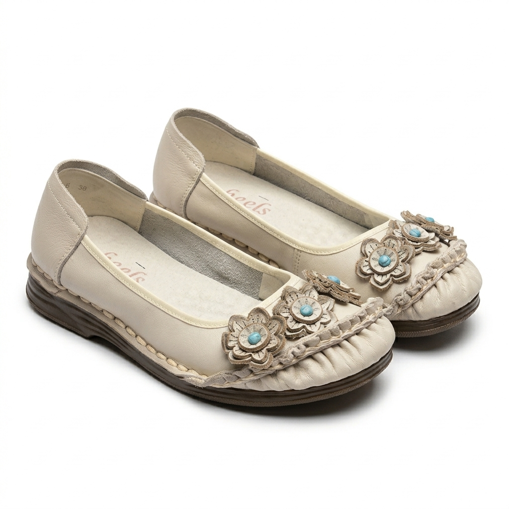 Renessa Premium Leather Comfort Flower Ballerinas