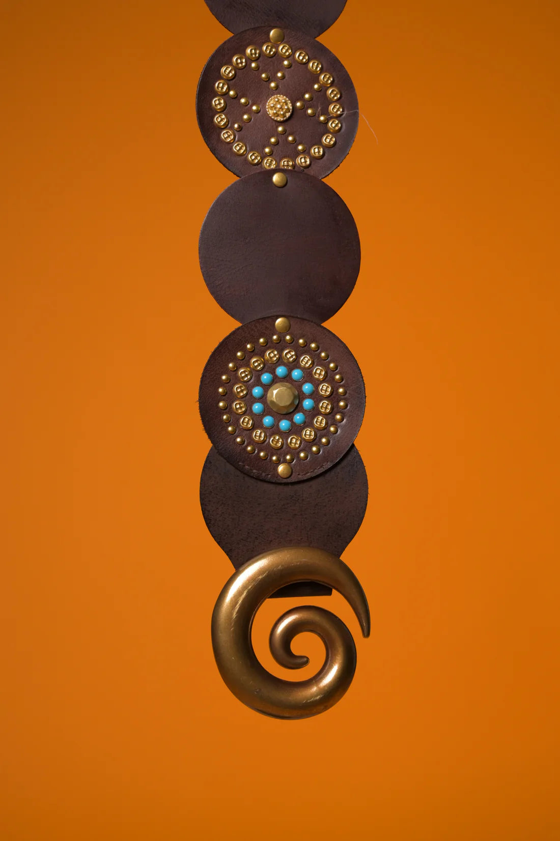 Brown Boho Embelished Corcet Belt with Spiral Buckle