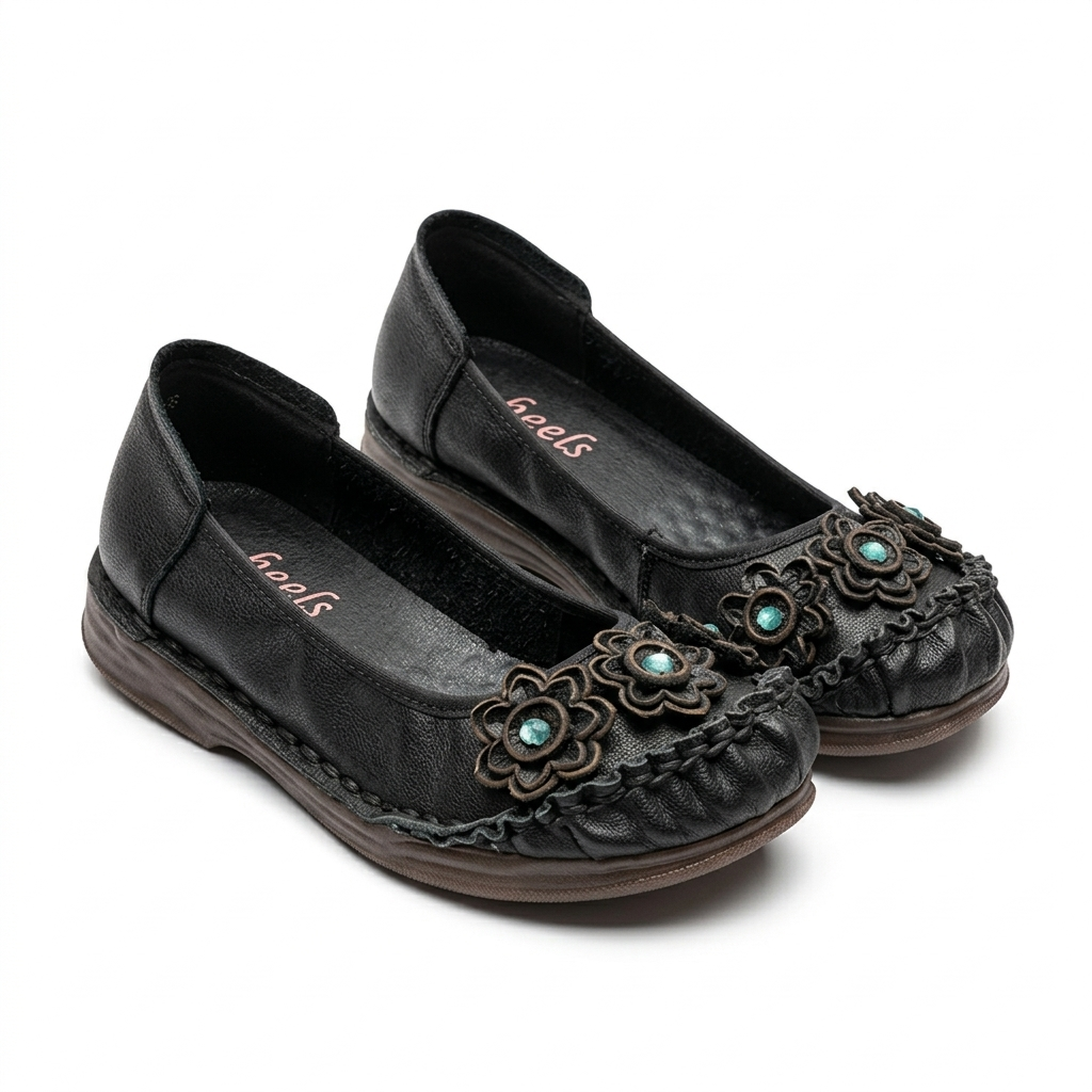 Renessa Premium Leather Comfort Flower Ballerinas