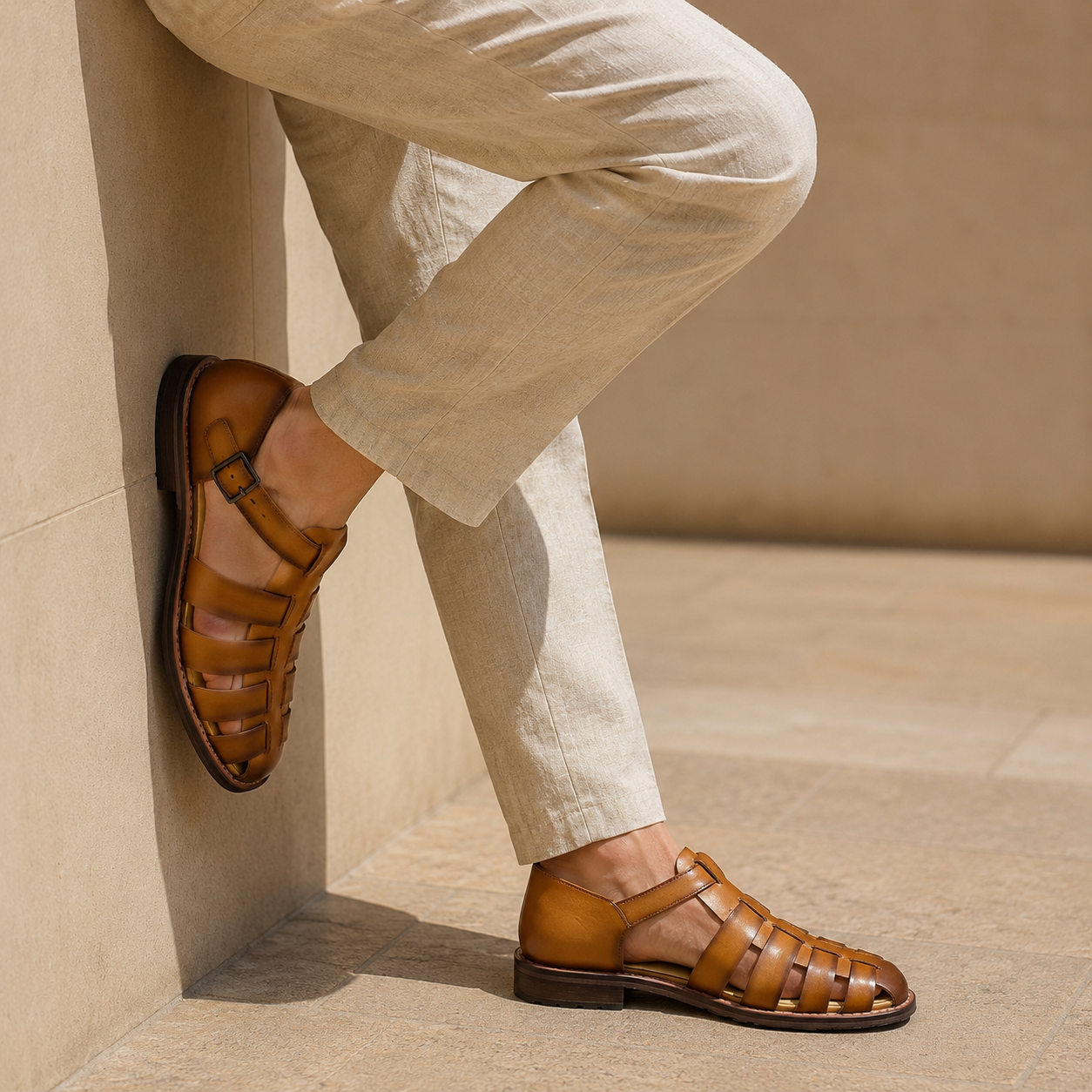 Romano Woven Leather Cage Sandal