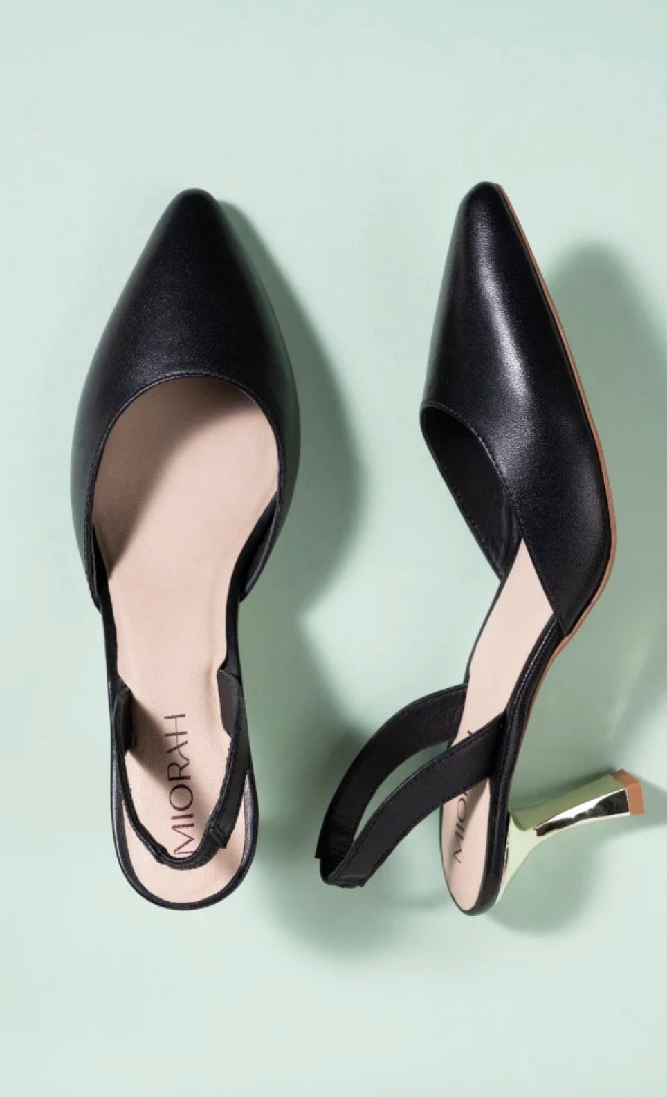 GLEAM Luxury Leather Sling Back Kitten Heels