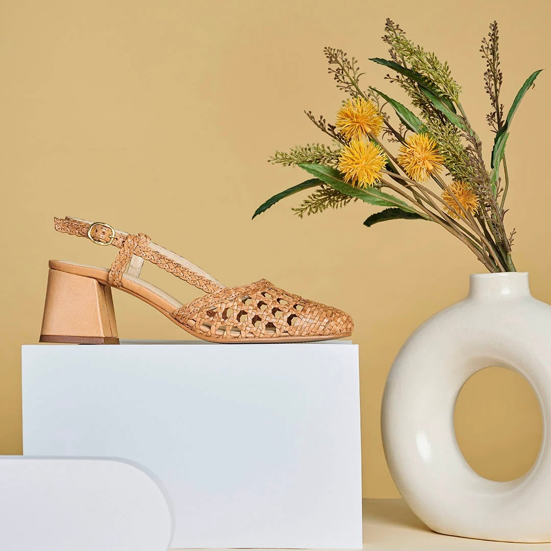 SIENNA Premium Leather Weaving Ankle Strap Block Heels