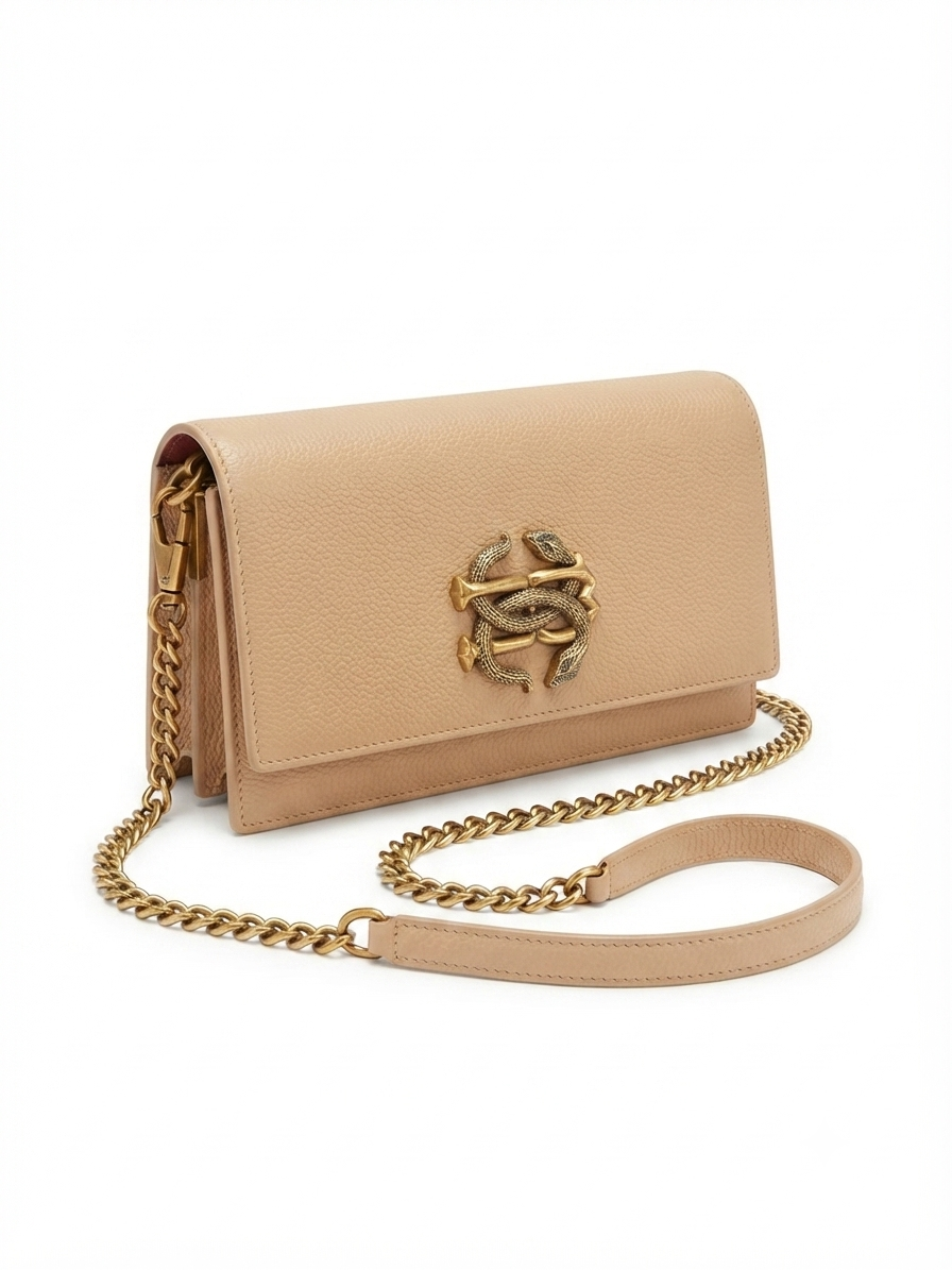 Metallic Snake Buckle Top Flap Sling Bag