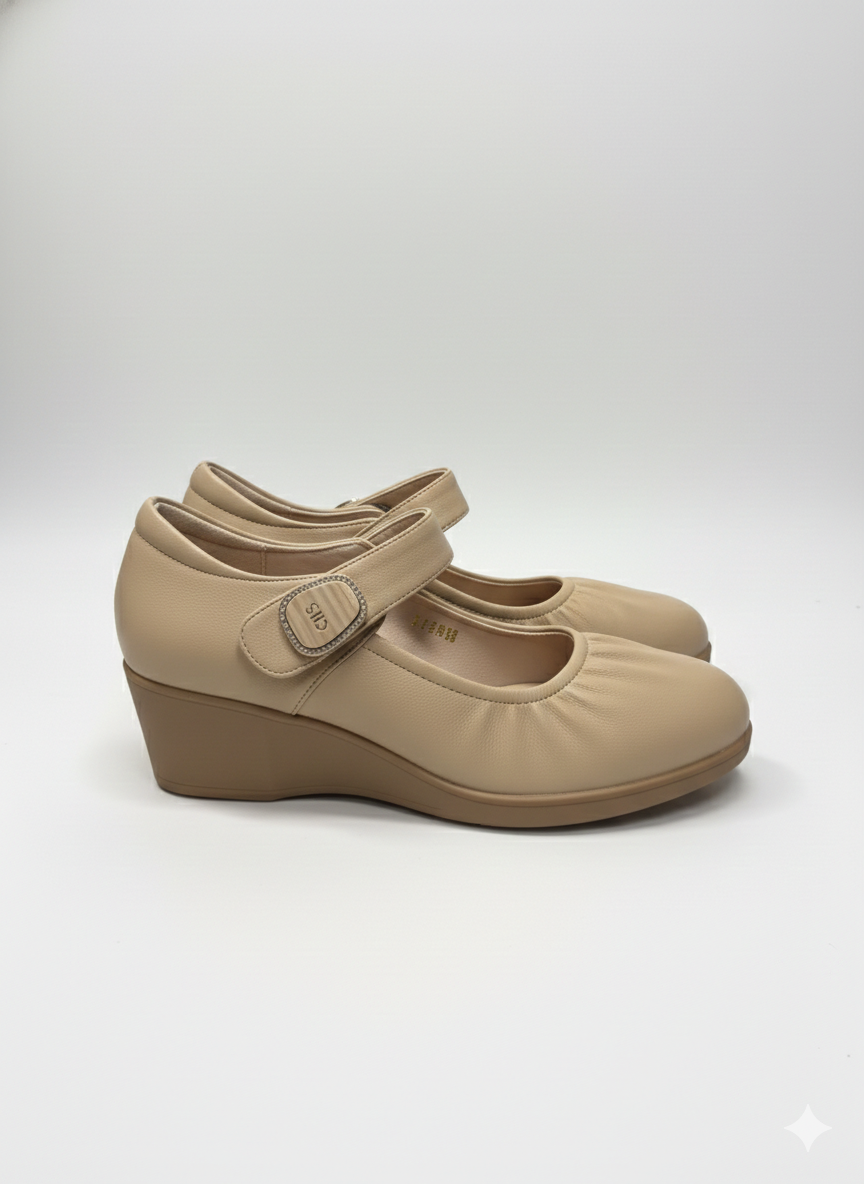 Elisa Premium Leather Wedge Heel Mary Jane Strap Shoe Ballerinas - The Heels India