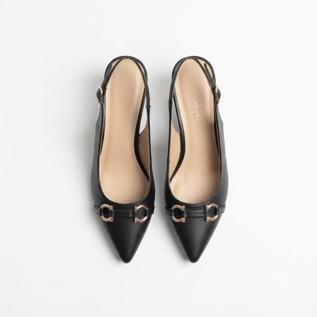 Brie Mini Premium Slingback Kitten Heels in Black - The Heels India