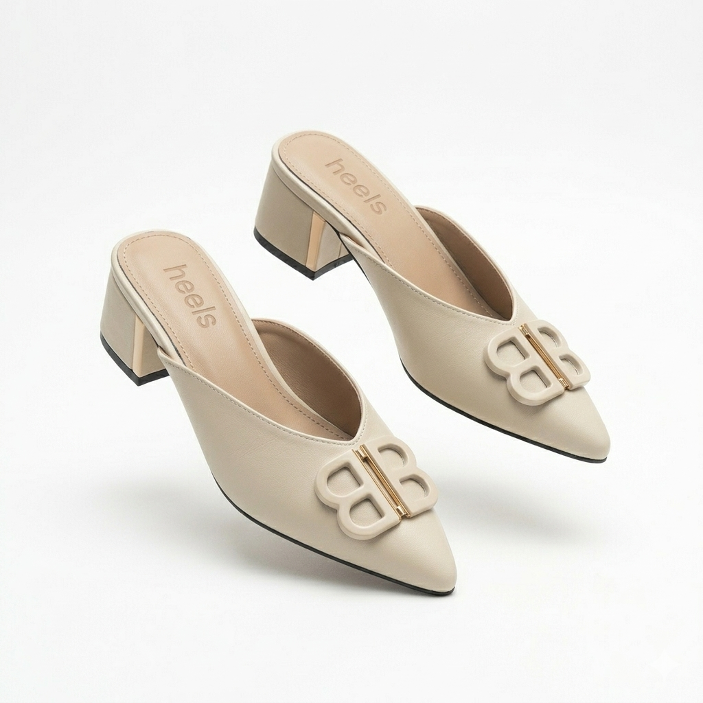 Linda Mid Heel Cushioned Back Open Pointed Mules