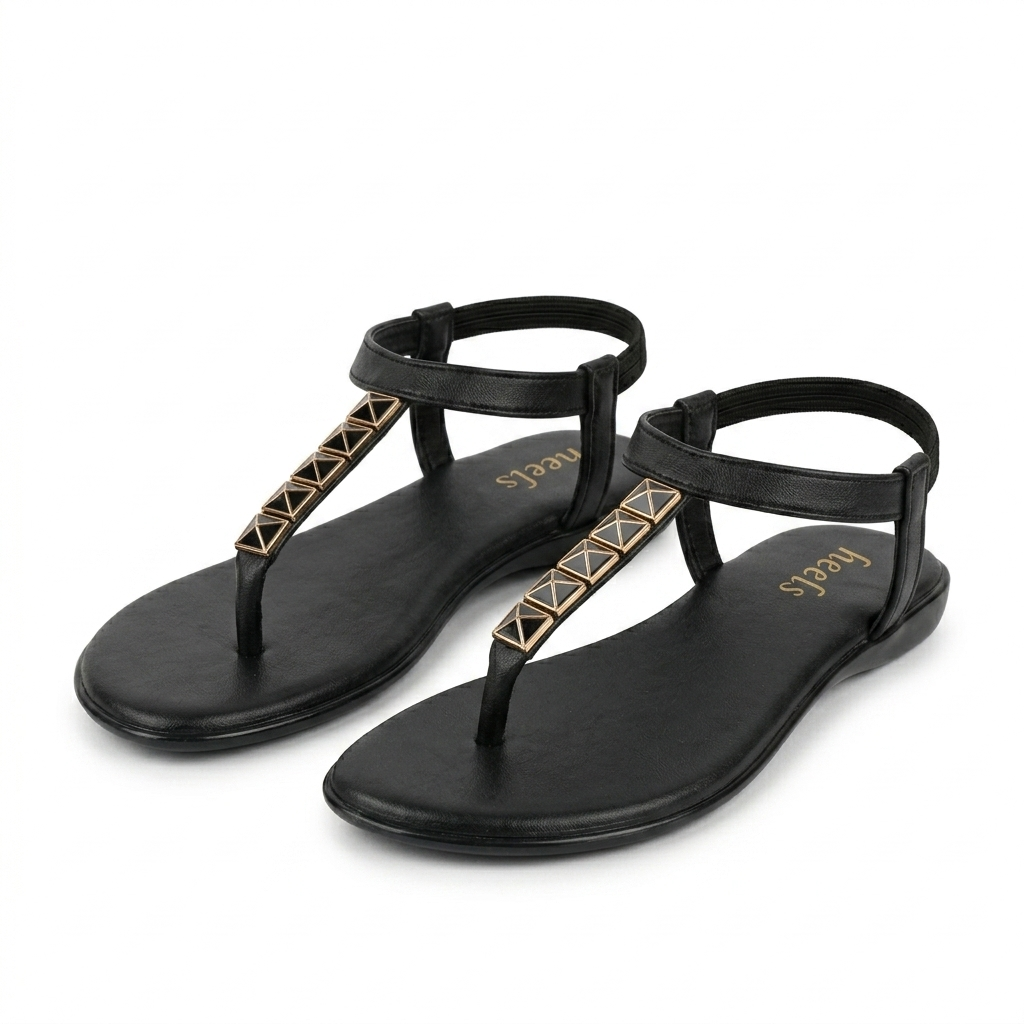 Celine Buckled Comfort Back Elastic Flat Sandals