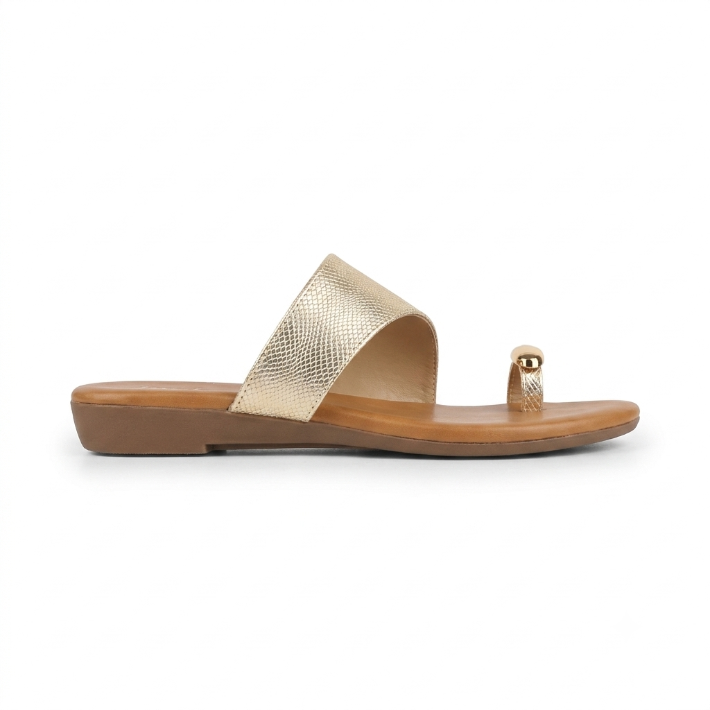 Nova 3.0 Buckled Cushioned Thumb Sliders in Gold - The Heels India