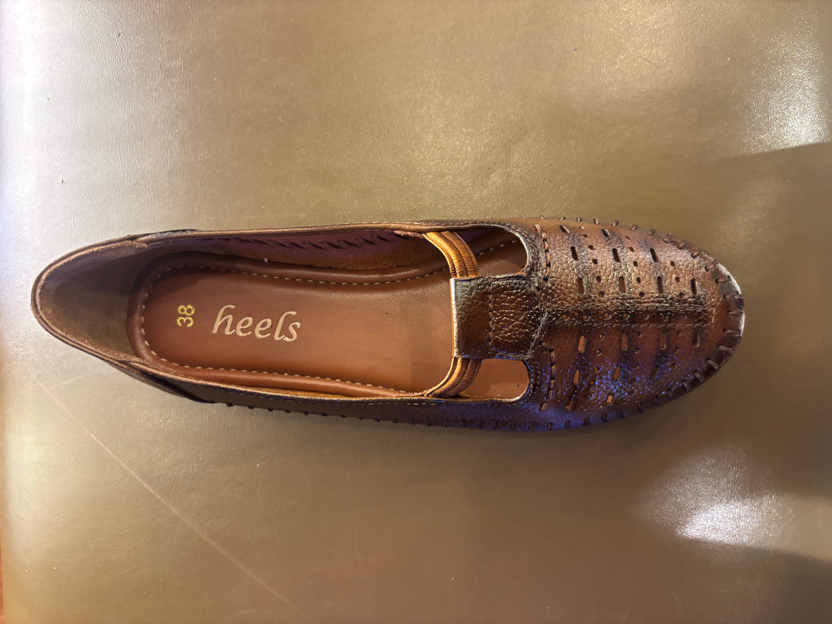 Nida Leather Elastic Perforated Loafers in Rust - The Heels India