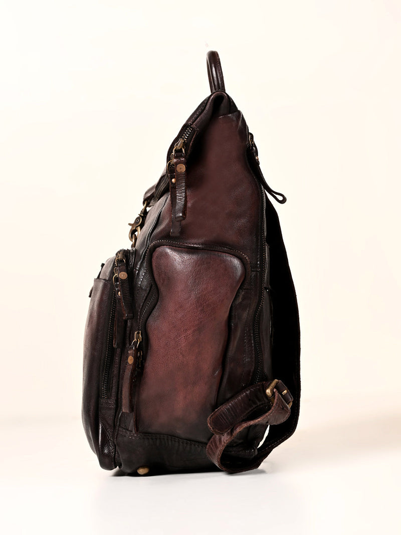 Leo : Real Leather Brown With Wash Effect Backpack