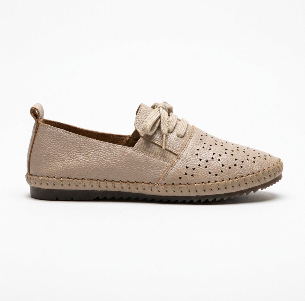 Iris Perforated Cushioned Lace Up Espadrille Loafers in Apricot - The Heels India