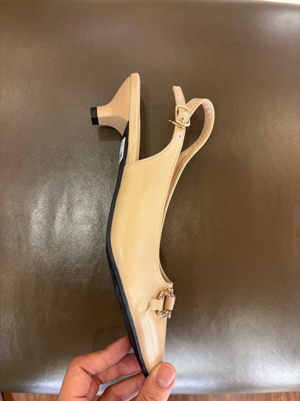 Brie Mini Premium Slingback Kitten Heels in Beige - The Heels India