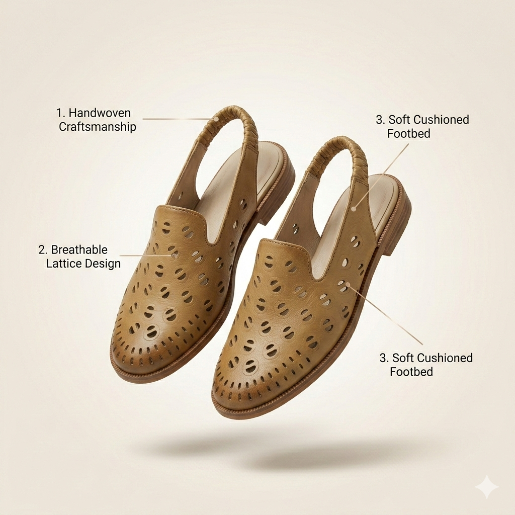 Sakina Premium Leather Perforated Slingback Summer Sandals