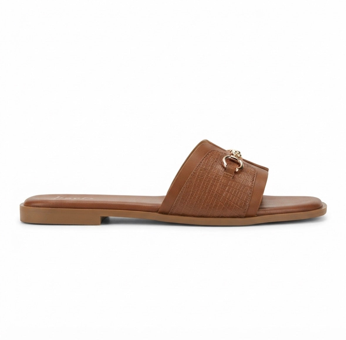 Julia Croco Chain Flat Summer Sliders in Tan - The Heels India