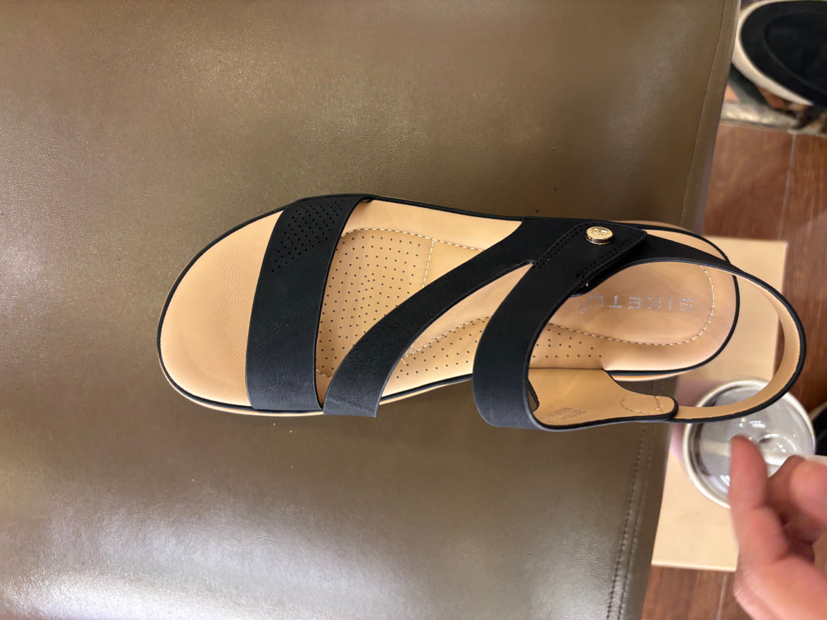 Crimson Comfort Strappy Velcro Sandals in Black - The Heels India