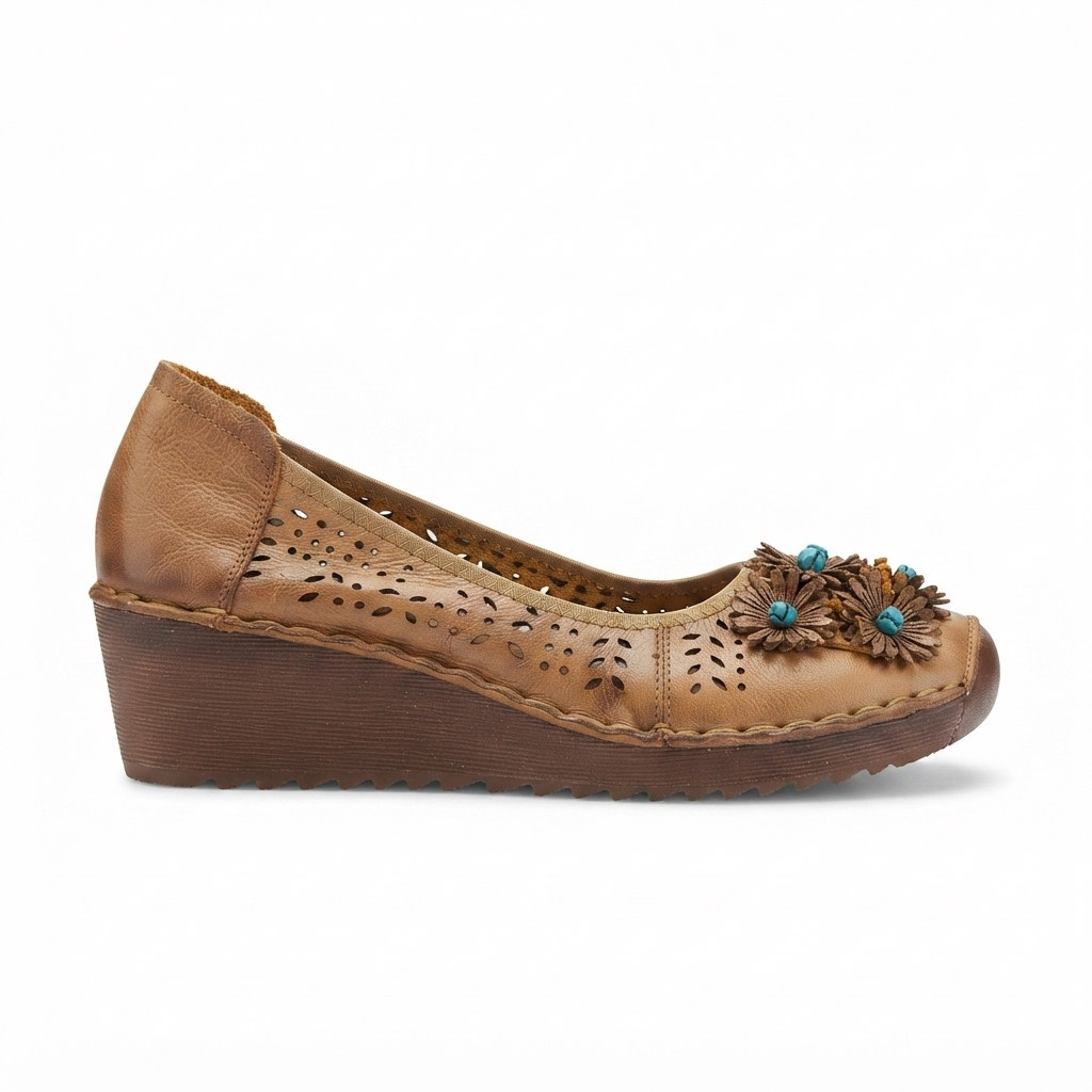 Flora 6.0 Premium Leather Cushioned Wedge Ballerinas