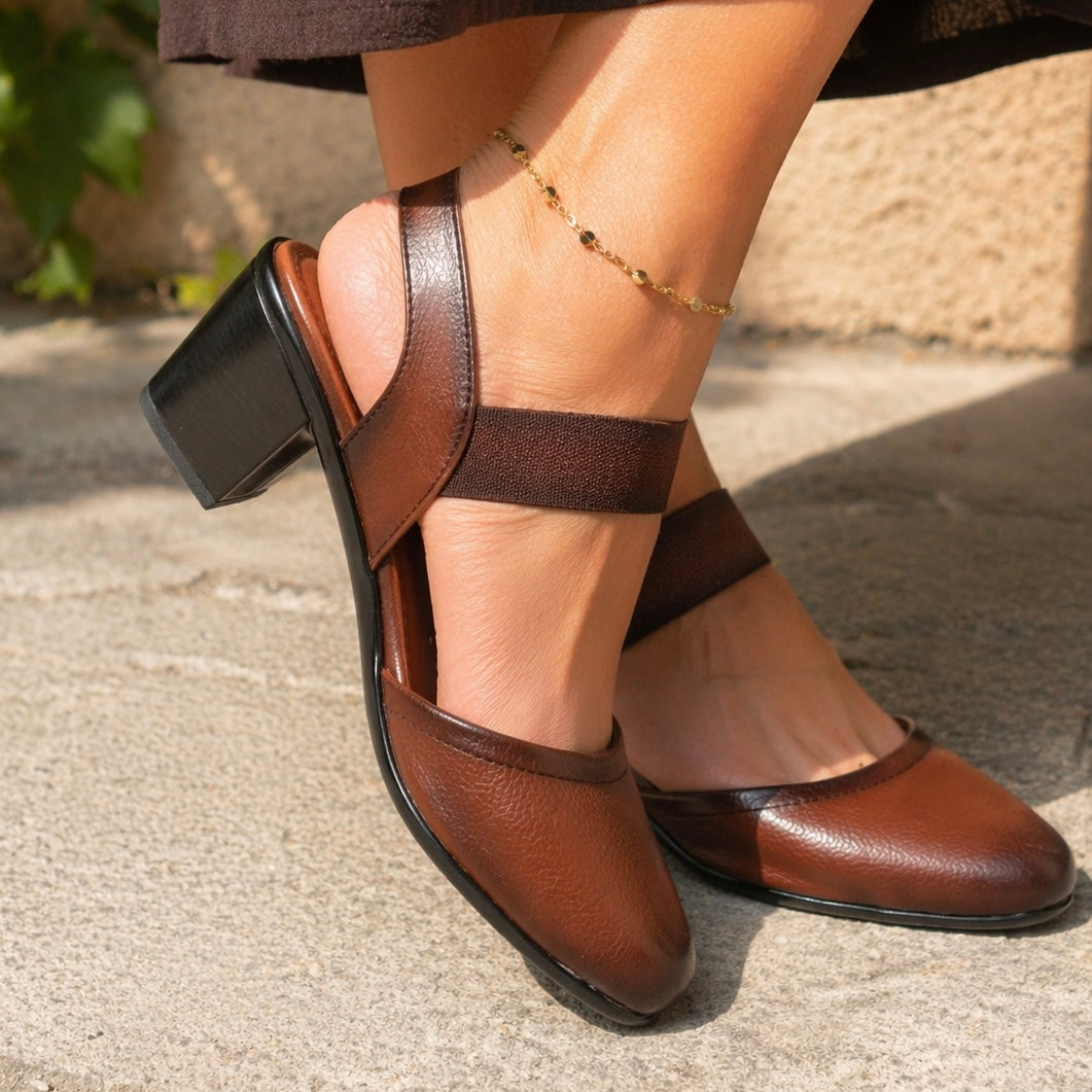 Marcia Leather Block Heel Pumps - The Heels India