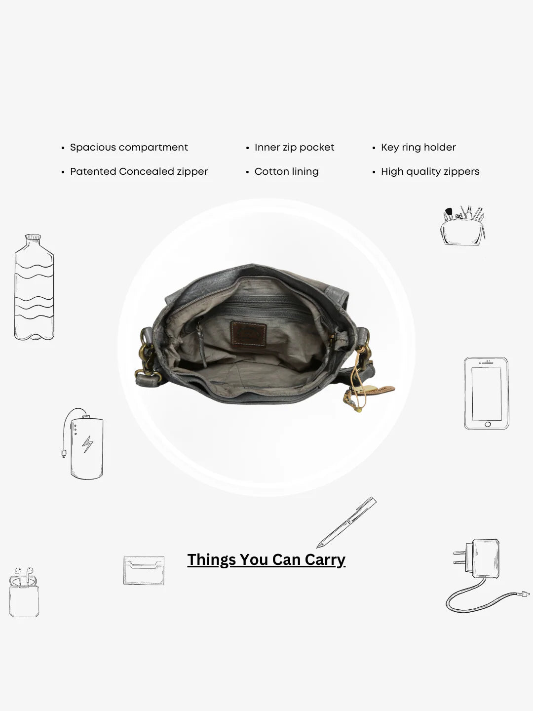 Fresia: Grey Leather Laser Cross Body