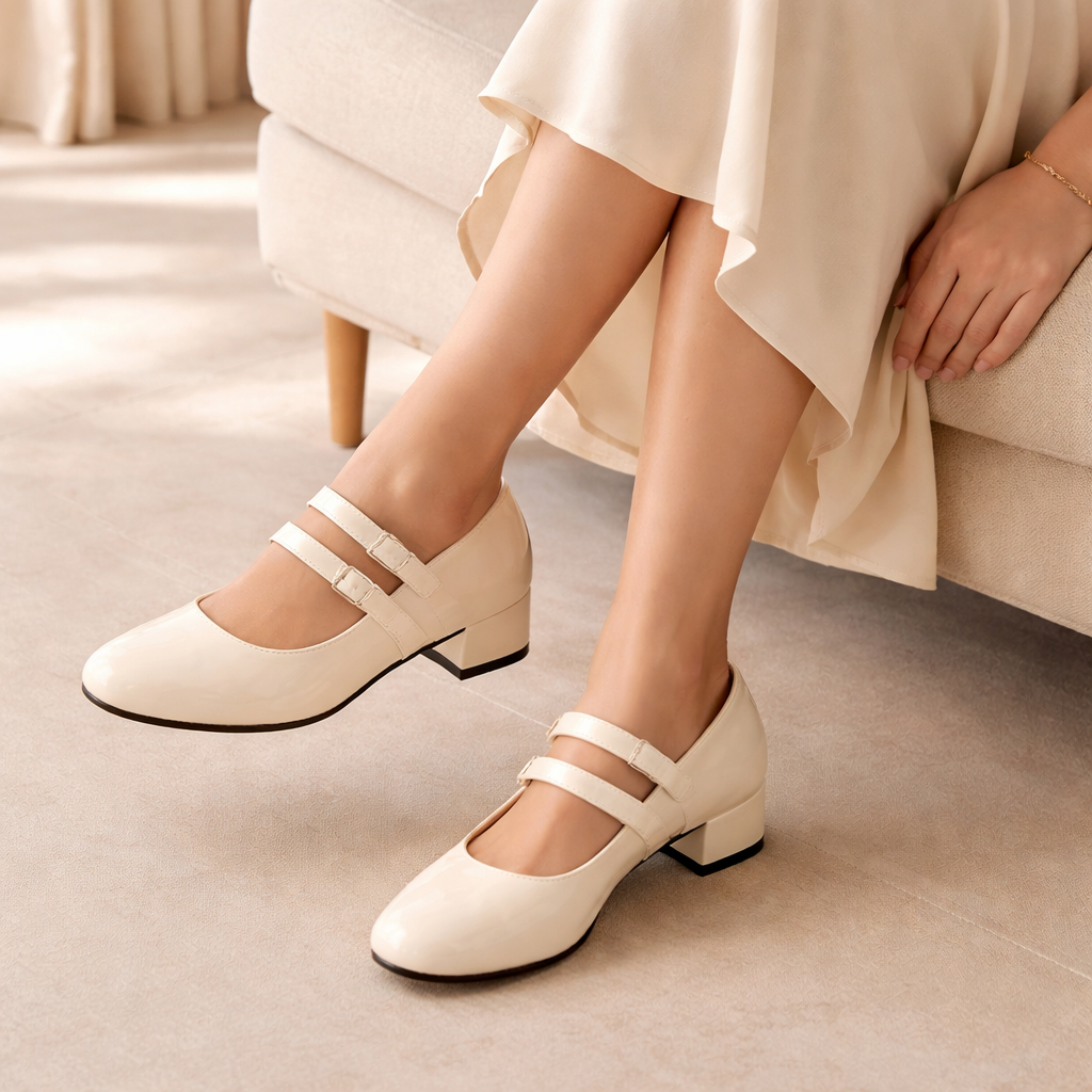 Beryl Patent Mary Jane Block Heel Strap Shoe - The Heels India
