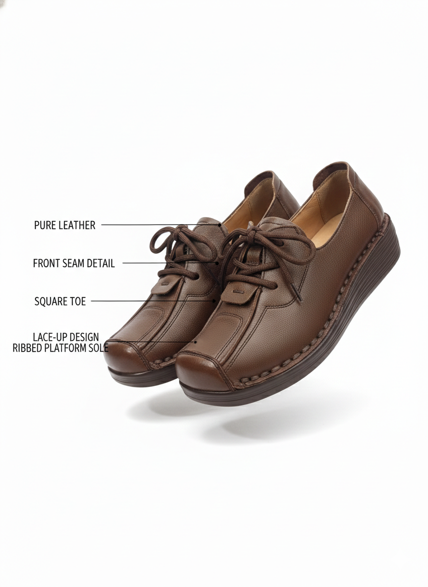 Carrie Premium Leather Lace Up Wedge Heel Loafers