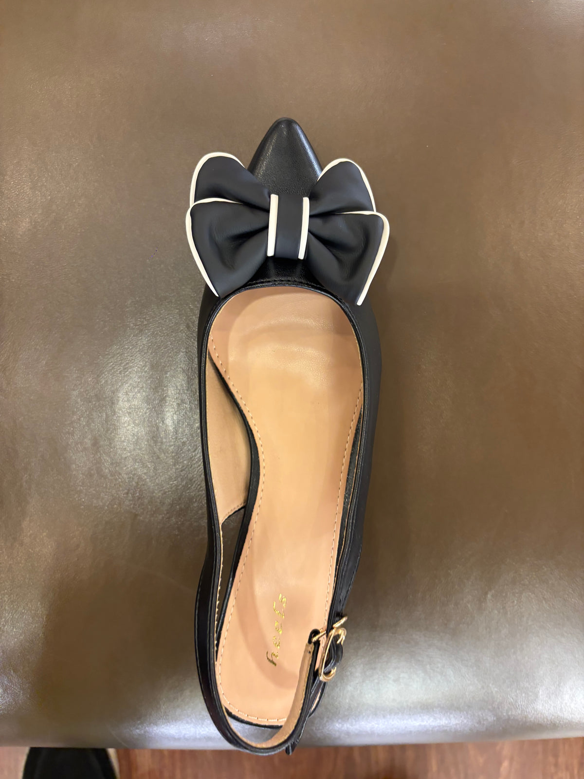 Brie Bow Mini Premium Slingback Kitten Heels in Black - The Heels India