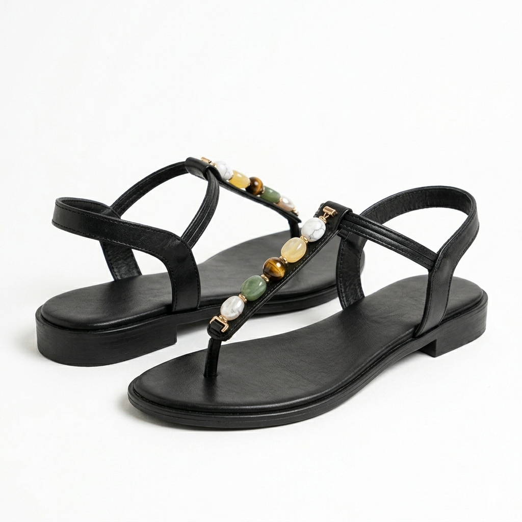 Panthera Embellished Back Elastic Flat Sandals - The Heels India