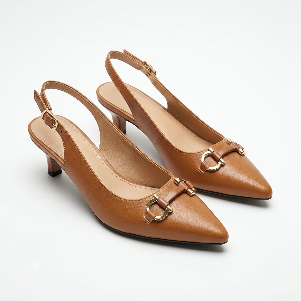 Brie Mini Premium Slingback Kitten Heels in Camel - The Heels India